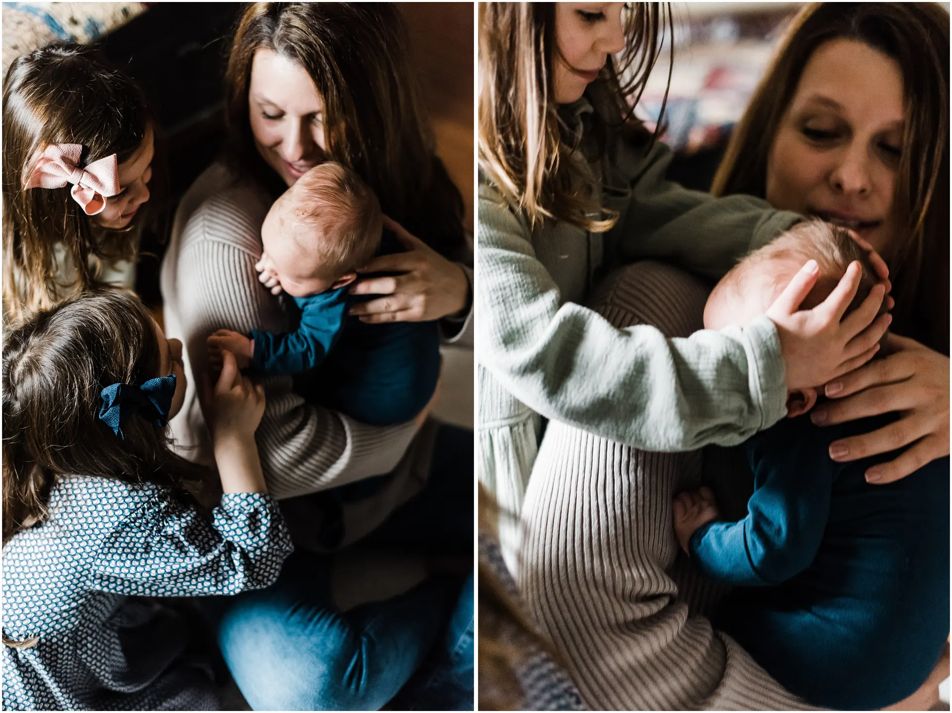 mom with baby boy and 2 big sisters