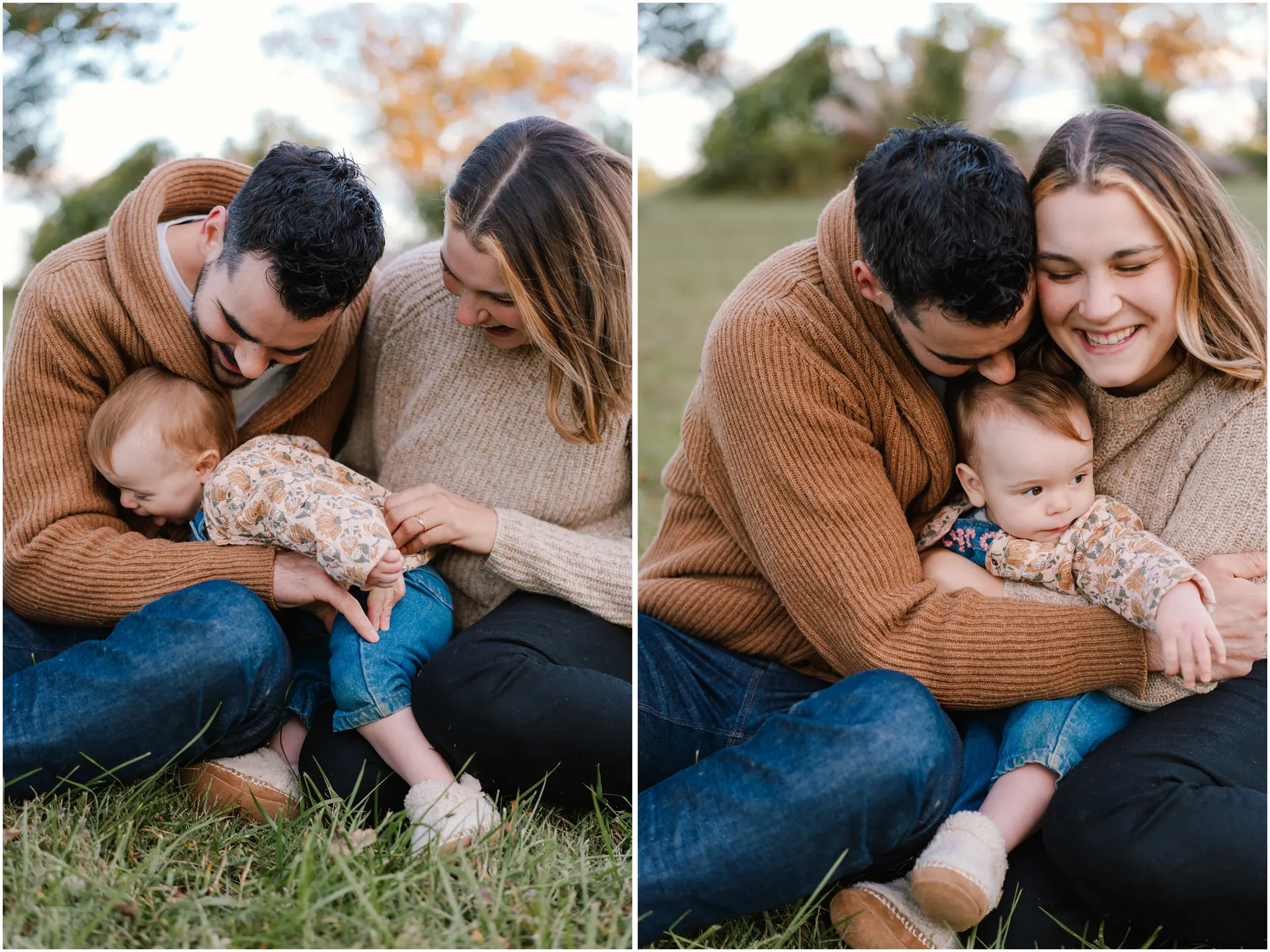 Outdoor fall photos in Charlottesville, VA with a family of 3