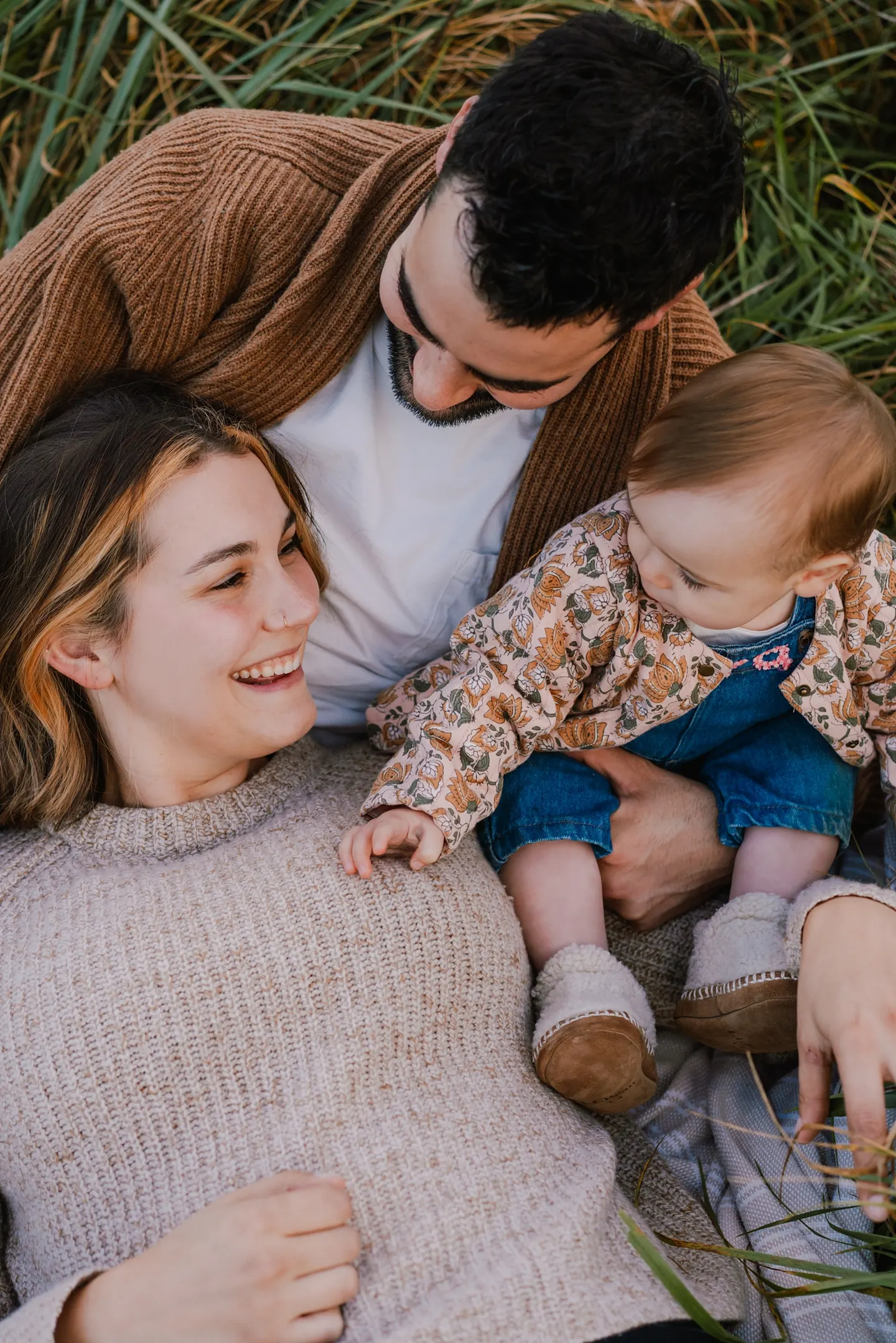 Outdoor fall photos in Charlottesville, VA with a family of 3