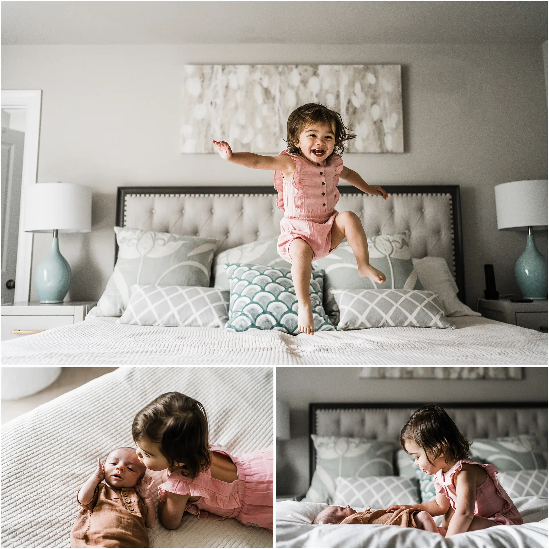 newborn photographer in charlottesville, poses and games for newborn photos with sibling