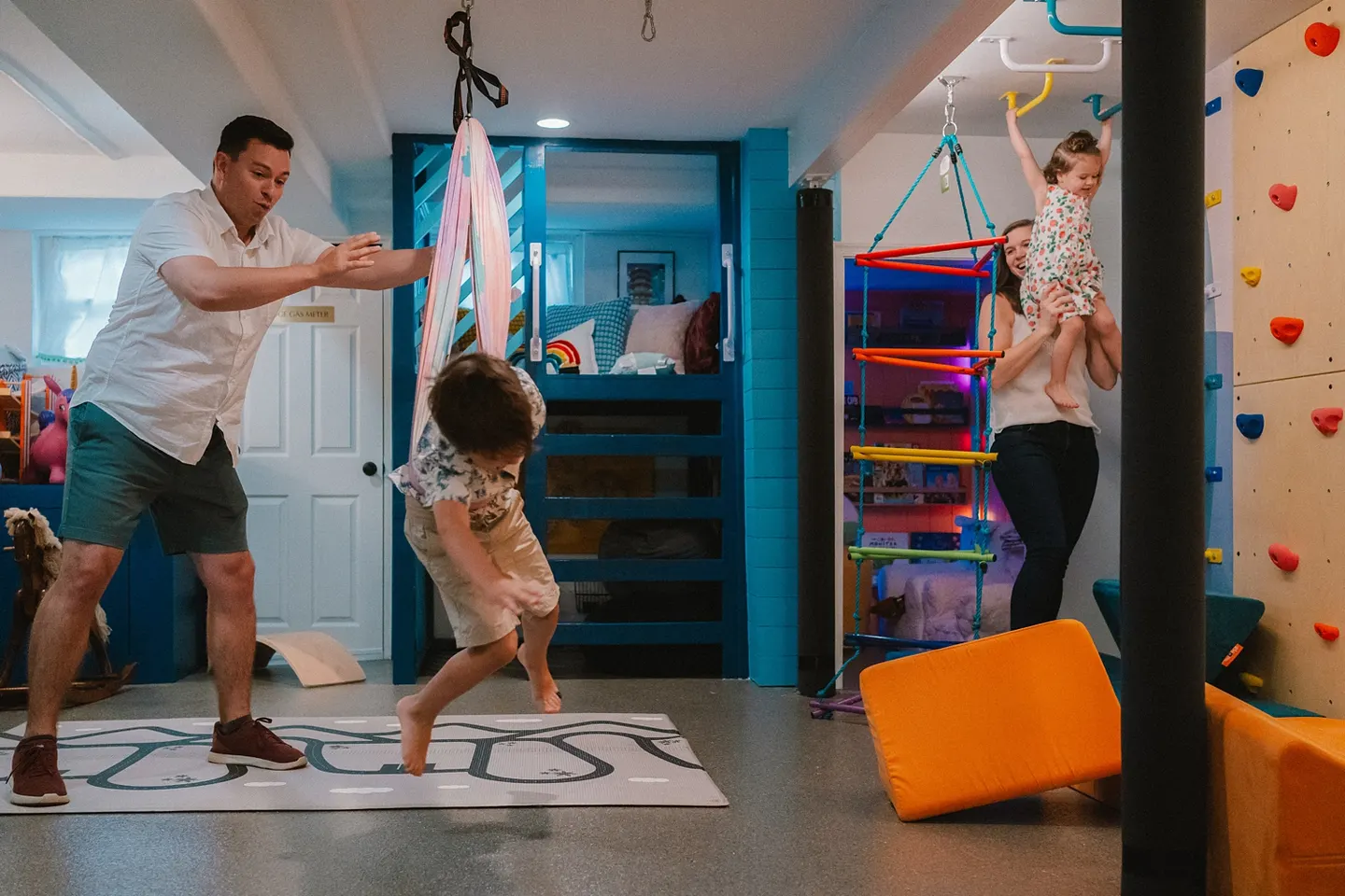 family photos in a playroom
