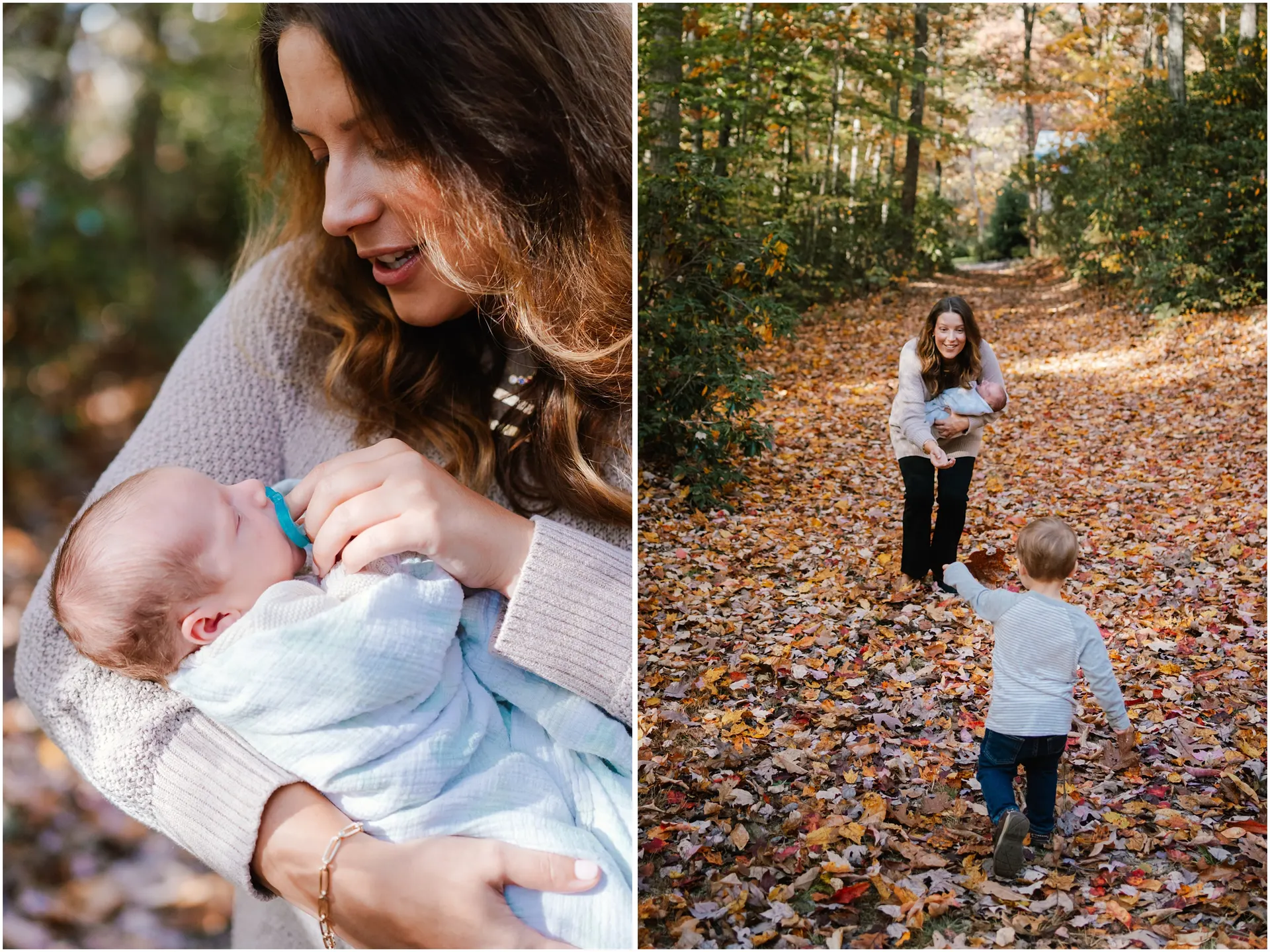 fall outdoor maternity and newborn photos at home